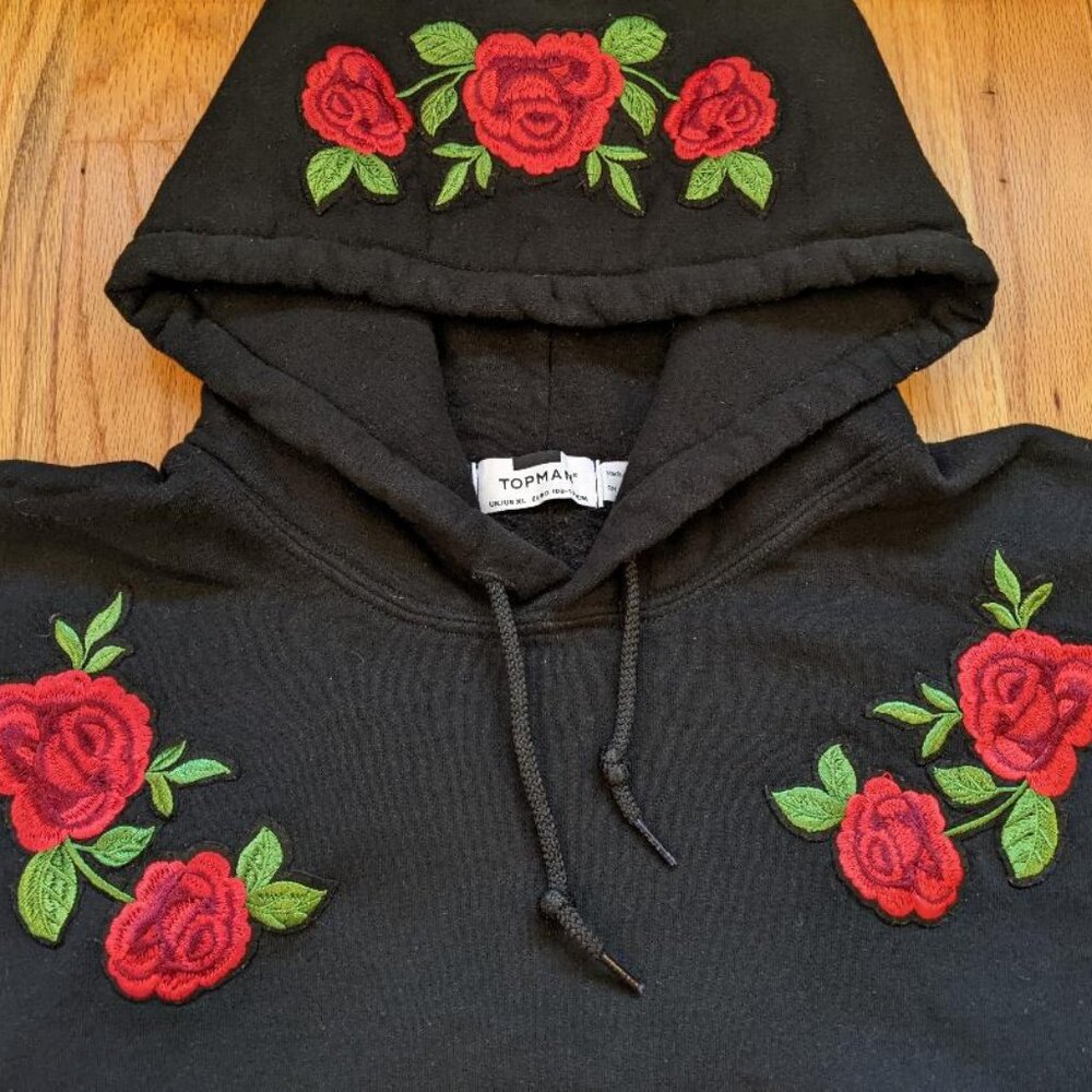 Topman | Black Rose Pullover Hoodie | XL